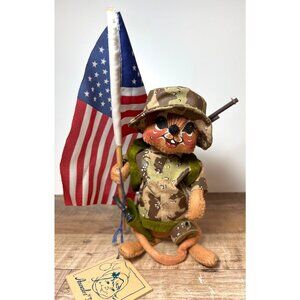 Annalee Dolls Soldier Mouse Figurine Holding American Flag 8831 Tag